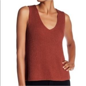 VINCE Cotton V-Neck Ribbed Sweater Vest Fig Orange S